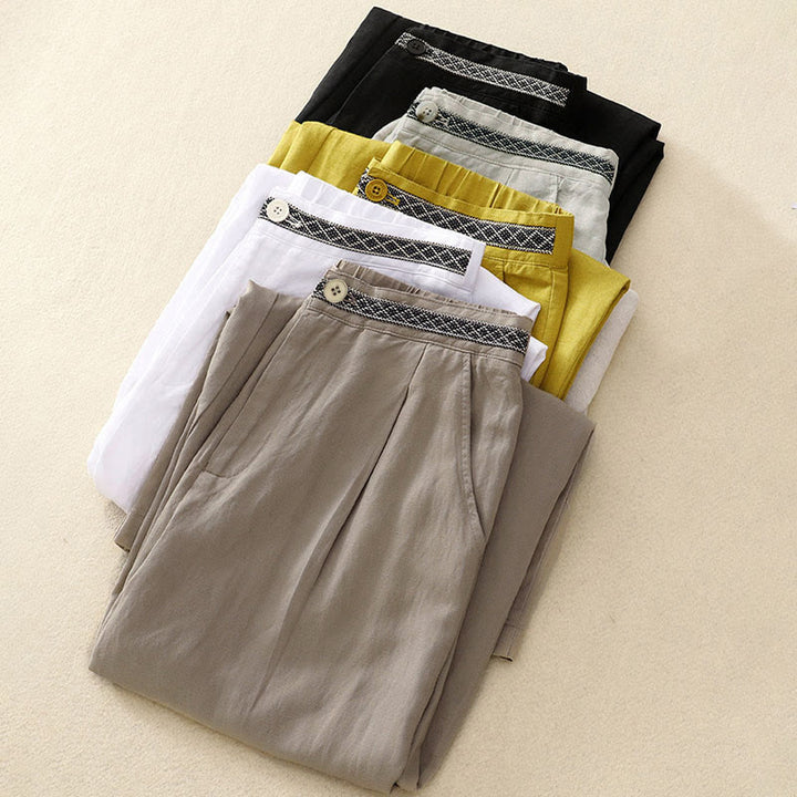 Pantaloni da donna con tasche, tinta unita, bottoni sul davanti e sul retro, con elastico in vita e Buddha Stones. - image 33