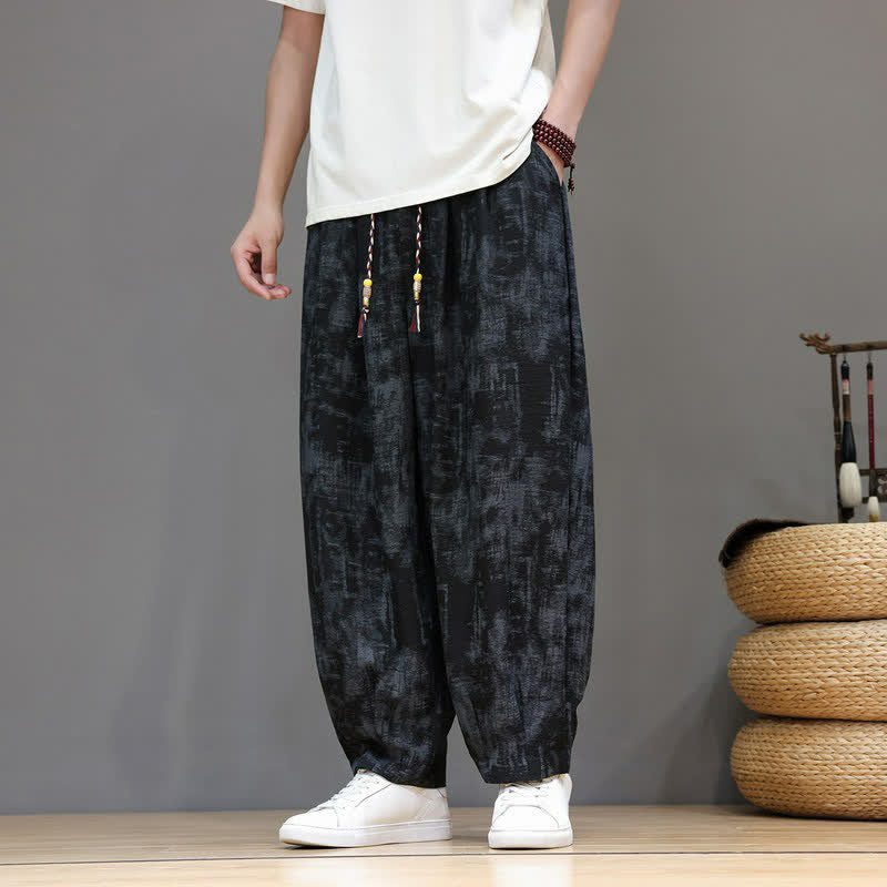 Buddha Stones Pantaloni casual primavera estate vintage con coulisse, lavaggio astratto, pantaloni alla caviglia da uomo a gamba dritta con tasca - image 2