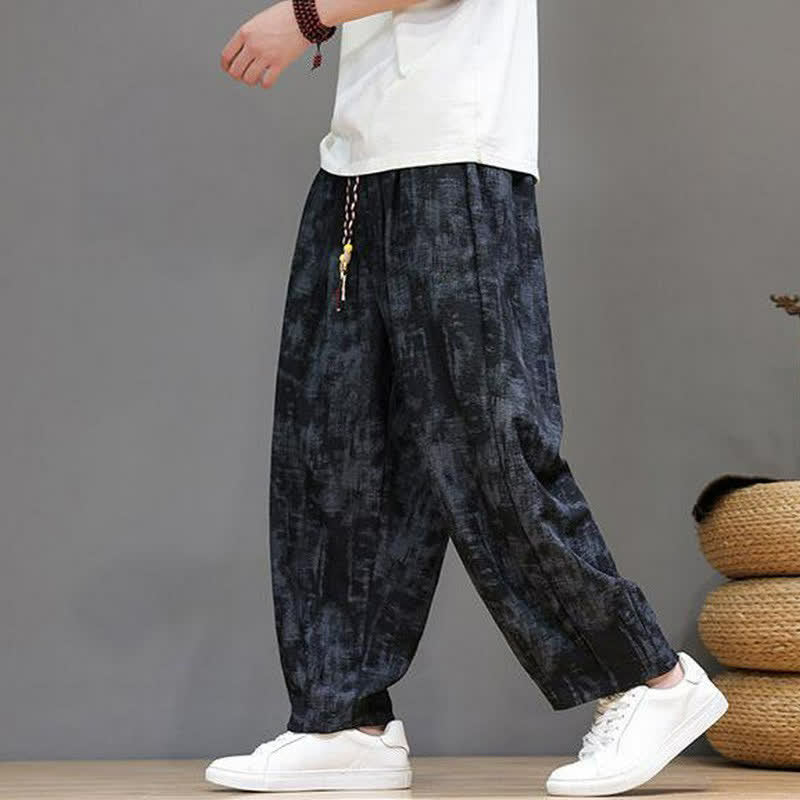 Buddha Stones Pantaloni casual primavera estate vintage con coulisse, lavaggio astratto, pantaloni alla caviglia da uomo a gamba dritta con tasca - image 3