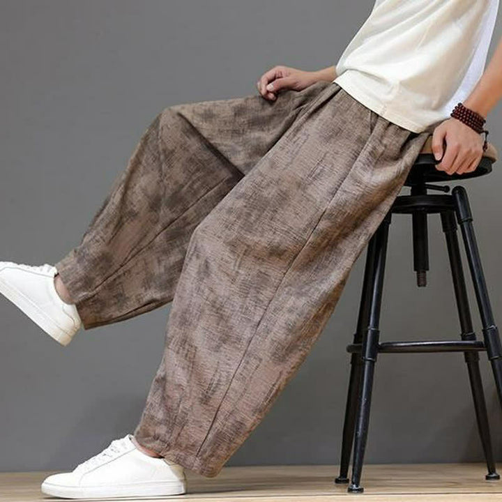 Buddha Stones Pantaloni casual primavera estate vintage con coulisse, lavaggio astratto, pantaloni alla caviglia da uomo a gamba dritta con tasca - image 9