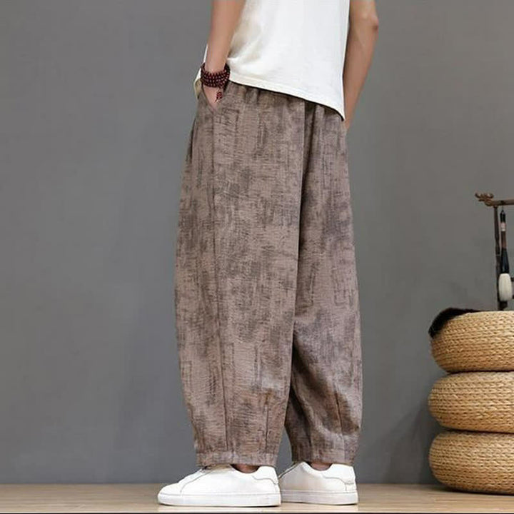 Buddha Stones Pantaloni casual primavera estate vintage con coulisse, lavaggio astratto, pantaloni alla caviglia da uomo a gamba dritta con tasca - image 10