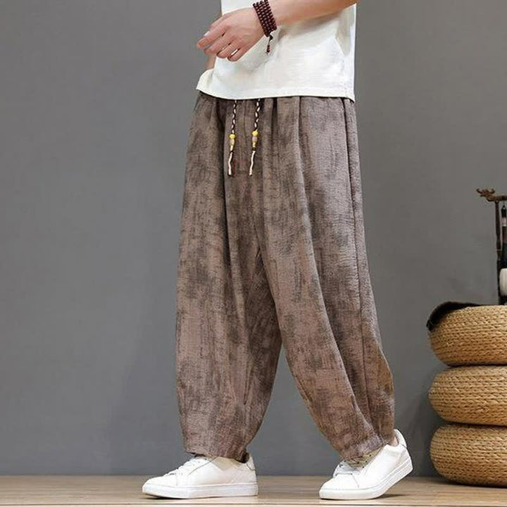 Buddha Stones Pantaloni casual primavera estate vintage con coulisse, lavaggio astratto, pantaloni alla caviglia da uomo a gamba dritta con tasca - image 8