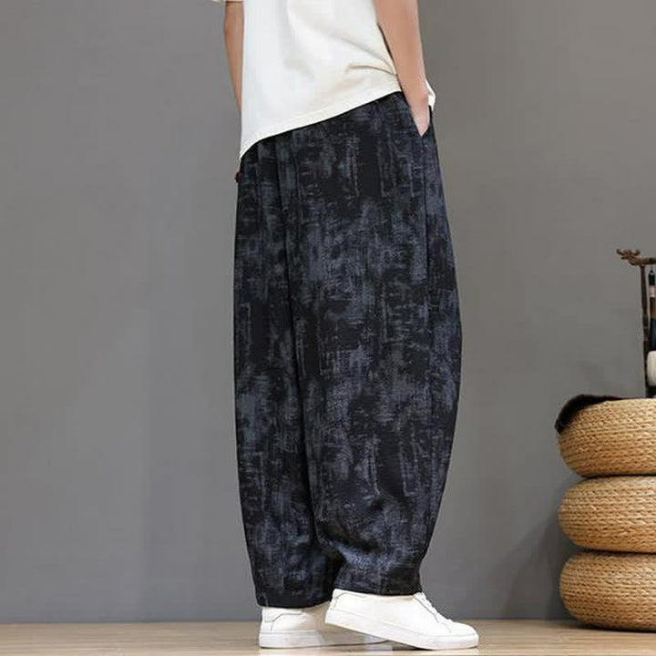 Buddha Stones Pantaloni casual primavera estate vintage con coulisse, lavaggio astratto, pantaloni alla caviglia da uomo a gamba dritta con tasca - image 5