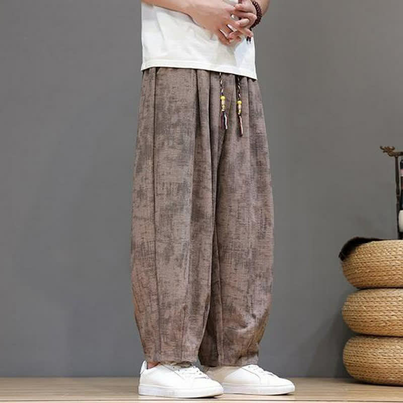 Buddha Stones Pantaloni casual primavera estate vintage con coulisse, lavaggio astratto, pantaloni alla caviglia da uomo a gamba dritta con tasca - image 7