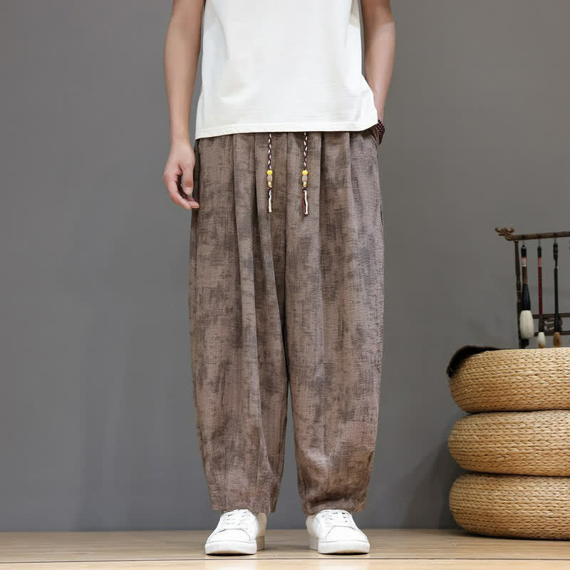 Buddha Stones Pantaloni casual primavera estate vintage con coulisse, lavaggio astratto, pantaloni alla caviglia da uomo a gamba dritta con tasca - Siena - US/UK/AU52, EU62 (8XL) - image 6