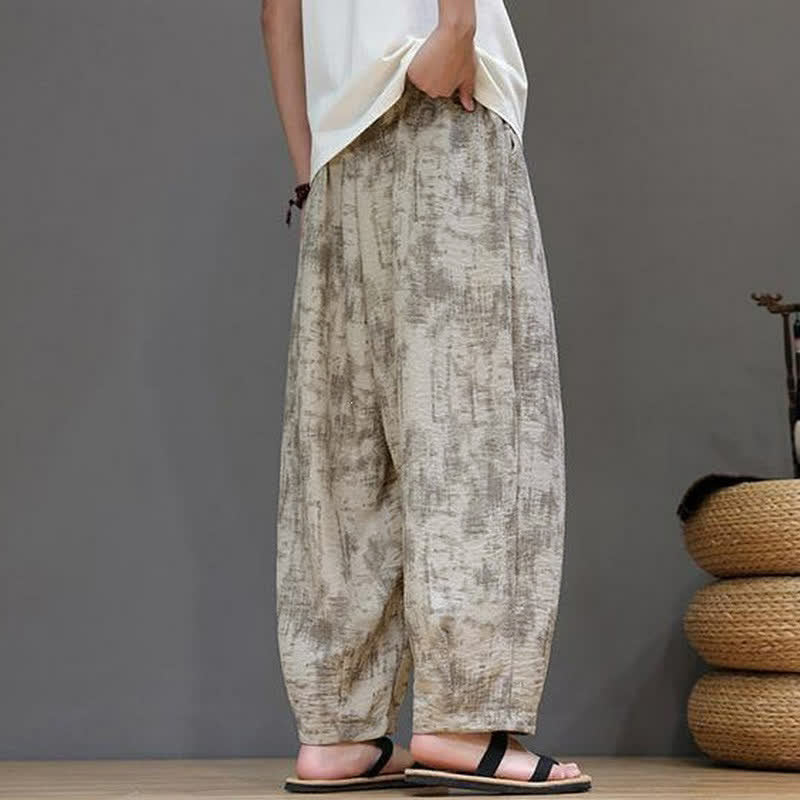 Buddha Stones Pantaloni casual primavera estate vintage con coulisse, lavaggio astratto, pantaloni alla caviglia da uomo a gamba dritta con tasca - image 22