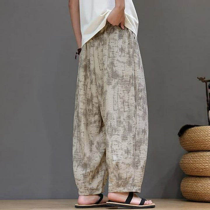 Buddha Stones Pantaloni casual primavera estate vintage con coulisse, lavaggio astratto, pantaloni alla caviglia da uomo a gamba dritta con tasca - image 22