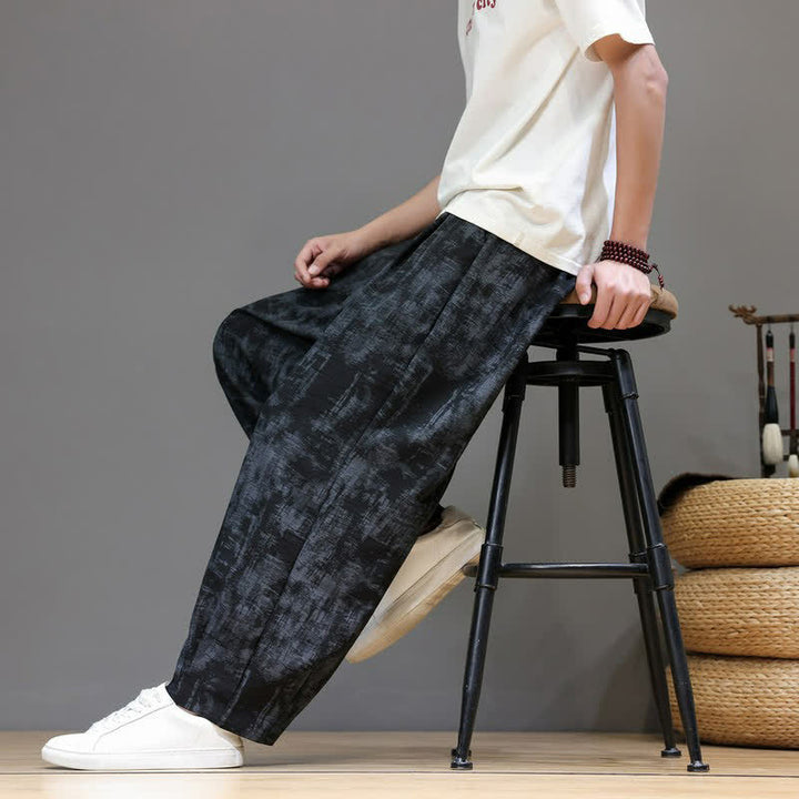 Buddha Stones Pantaloni casual primavera estate vintage con coulisse, lavaggio astratto, pantaloni alla caviglia da uomo a gamba dritta con tasca - image 4