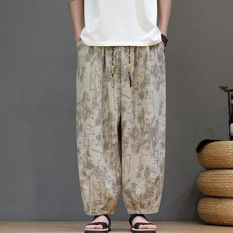 Buddha Stones Pantaloni casual primavera estate vintage con coulisse, lavaggio astratto, pantaloni alla caviglia da uomo a gamba dritta con tasca - Legno robusto - US/UK/AU52, EU62 (8XL) - image 19