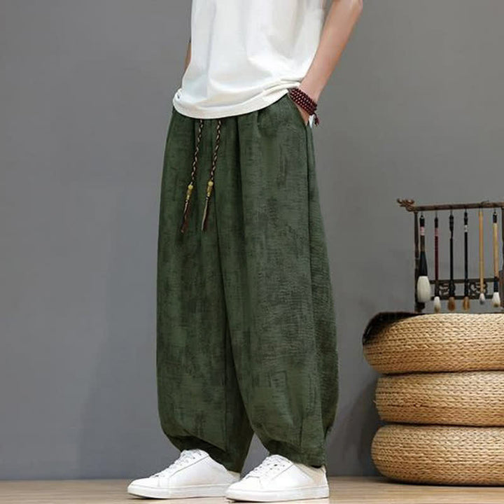 Buddha Stones Pantaloni casual primavera estate vintage con coulisse, lavaggio astratto, pantaloni alla caviglia da uomo a gamba dritta con tasca - image 12