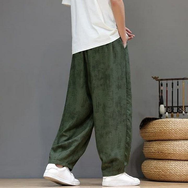 Buddha Stones Pantaloni casual primavera estate vintage con coulisse, lavaggio astratto, pantaloni alla caviglia da uomo a gamba dritta con tasca - image 14