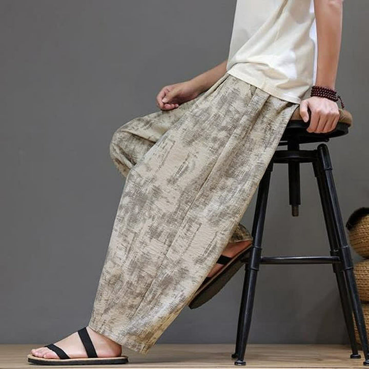 Buddha Stones Pantaloni casual primavera estate vintage con coulisse, lavaggio astratto, pantaloni alla caviglia da uomo a gamba dritta con tasca - image 21