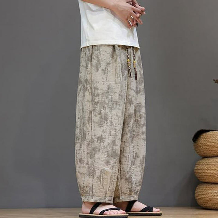 Buddha Stones Pantaloni casual primavera estate vintage con coulisse, lavaggio astratto, pantaloni alla caviglia da uomo a gamba dritta con tasca - image 20