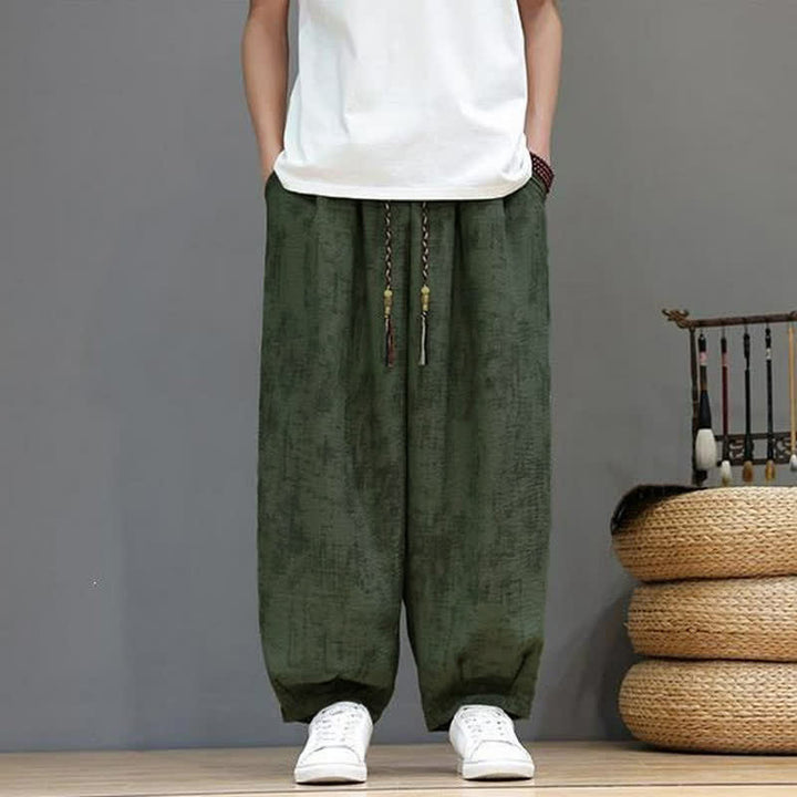 Buddha Stones Pantaloni casual primavera estate vintage con coulisse, lavaggio astratto, pantaloni alla caviglia da uomo a gamba dritta con tasca - Verde oliva scuro - US/UK/AU52, EU62 (8XL) - image 11
