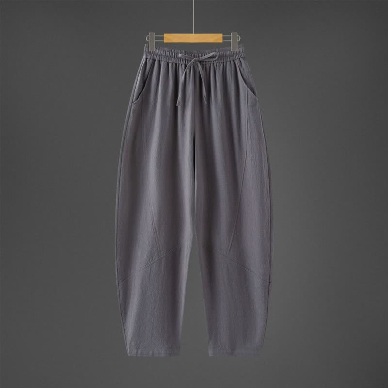 Buddha Stones Pantaloni lunghi da uomo a tinta unita, casual, minimalisti, con coulisse, tinta unita, modello harem con tasche, per primavera/autunno. - Grigio tenue - US/UK/AU46, EU56 (5XL) - image 3