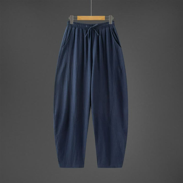 Buddha Stones Pantaloni lunghi da uomo a tinta unita, casual, minimalisti, con coulisse, tinta unita, modello harem con tasche, per primavera/autunno. - Blu mezzanotte - US/UK/AU46, EU56 (5XL) - image 0