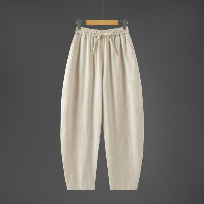 Buddha Stones Pantaloni lunghi da uomo a tinta unita, casual, minimalisti, con coulisse, tinta unita, modello harem con tasche, per primavera/autunno. - Beige - US/UK/AU46, EU56 (5XL) - image 6