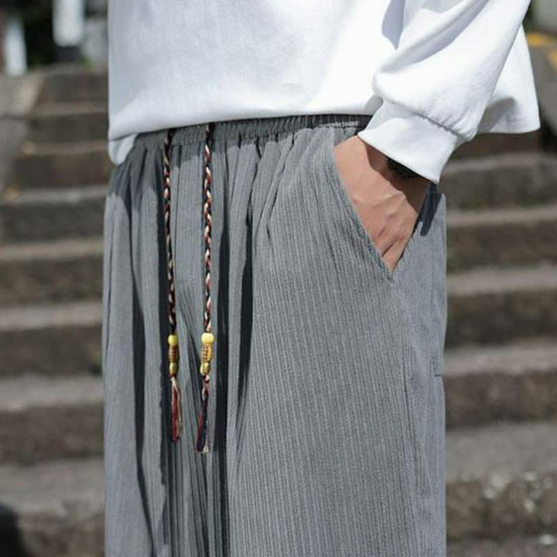 Buddha Stones Pantaloni da uomo a gamba dritta con coulisse, stile vintage, per autunno/inverno, alla caviglia, in velluto a coste tinta unita, con tasche. - image 16