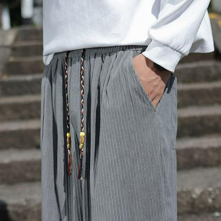 Buddha Stones Pantaloni da uomo a gamba dritta con coulisse, stile vintage, per autunno/inverno, alla caviglia, in velluto a coste tinta unita, con tasche. - image 16