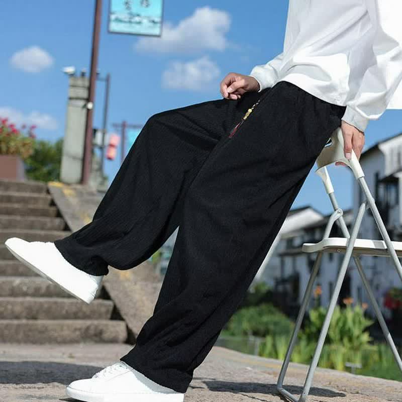 Buddha Stones Pantaloni da uomo a gamba dritta con coulisse, stile vintage, per autunno/inverno, alla caviglia, in velluto a coste tinta unita, con tasche. - image 10