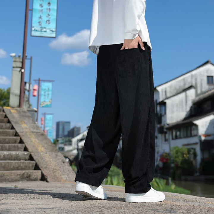 Buddha Stones Pantaloni da uomo a gamba dritta con coulisse, stile vintage, per autunno/inverno, alla caviglia, in velluto a coste tinta unita, con tasche. - image 9