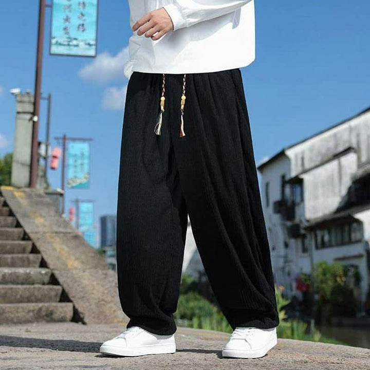 Buddha Stones Pantaloni da uomo a gamba dritta con coulisse, stile vintage, per autunno/inverno, alla caviglia, in velluto a coste tinta unita, con tasche. - image 8