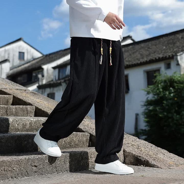 Buddha Stones Pantaloni da uomo a gamba dritta con coulisse, stile vintage, per autunno/inverno, alla caviglia, in velluto a coste tinta unita, con tasche. - image 7
