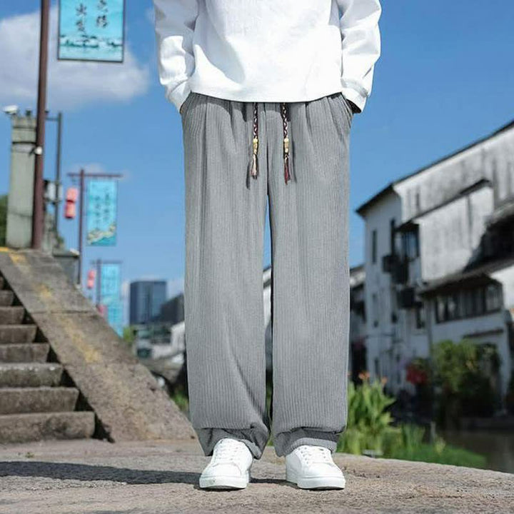 Buddha Stones Pantaloni da uomo a gamba dritta con coulisse, stile vintage, per autunno/inverno, alla caviglia, in velluto a coste tinta unita, con tasche. - Grigio chiaro - US/UK/AU46, EU56 (5XL) - image 11