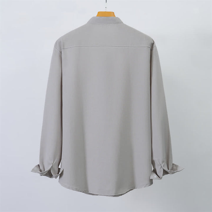 Buddha Stones Camicia da uomo a maniche lunghe, stile Tang, casual, con colletto alla coreana e bottoni, tinta unita, ideale per l'autunno. - image 11