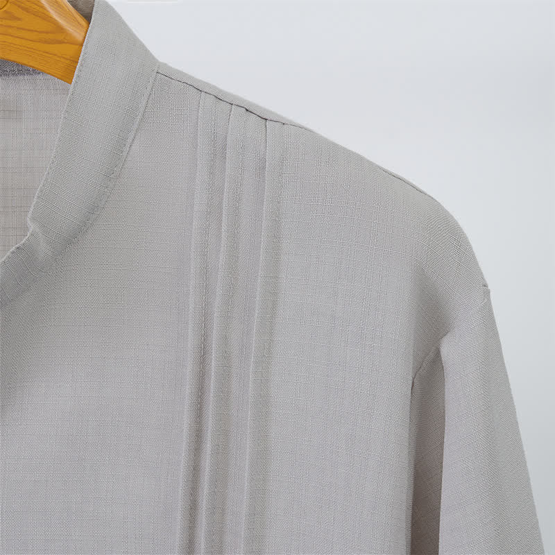 Buddha Stones Camicia da uomo a maniche lunghe, stile Tang, casual, con colletto alla coreana e bottoni, tinta unita, ideale per l'autunno. - image 13