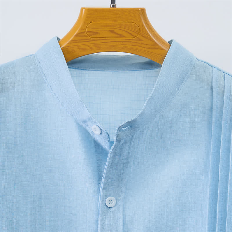 Buddha Stones Camicia da uomo a maniche lunghe, stile Tang, casual, con colletto alla coreana e bottoni, tinta unita, ideale per l'autunno. - image 3