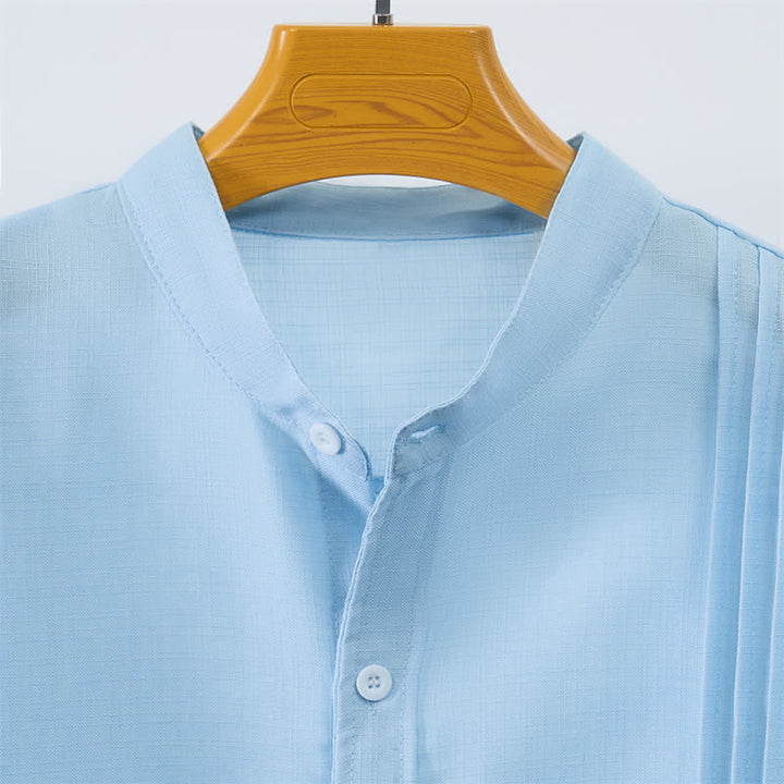 Buddha Stones Camicia da uomo a maniche lunghe, stile Tang, casual, con colletto alla coreana e bottoni, tinta unita, ideale per l'autunno. - image 3