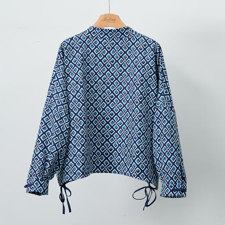 Buddha Stones Giacca da donna primaverile casual in stile boho con coulisse e motivo geometrico. - image 1