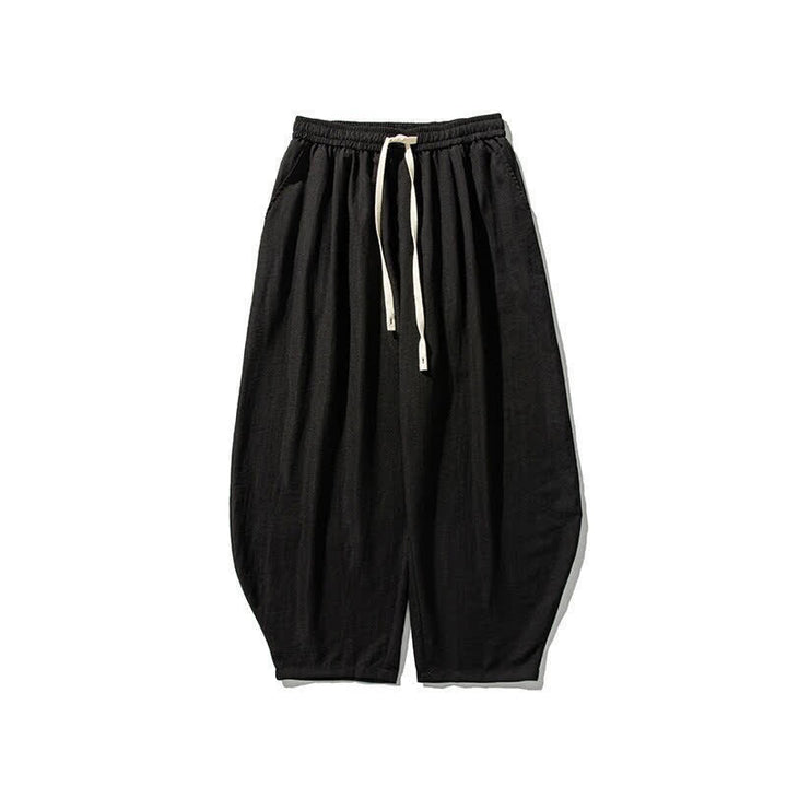 Buddha Stones Pantaloni corti da uomo a tinta unita con coulisse, ideali per primavera/estate, modello harem con tasche. - image 10