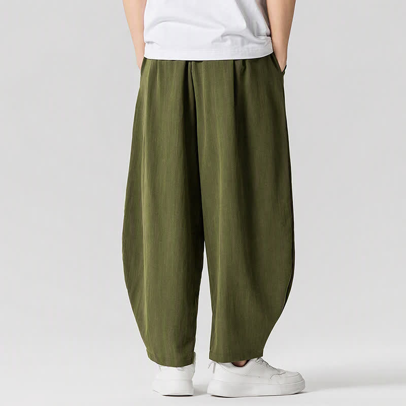 Buddha Stones Pantaloni corti da uomo a tinta unita con coulisse, ideali per primavera/estate, modello harem con tasche. - image 14