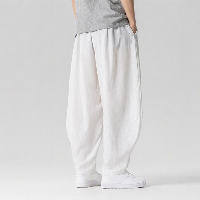 Buddha Stones Pantaloni corti da uomo a tinta unita con coulisse, ideali per primavera/estate, modello harem con tasche. - image 22