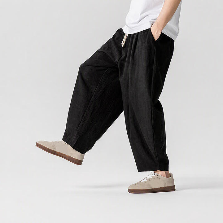 Buddha Stones Pantaloni corti da uomo a tinta unita con coulisse, ideali per primavera/estate, modello harem con tasche. - image 8