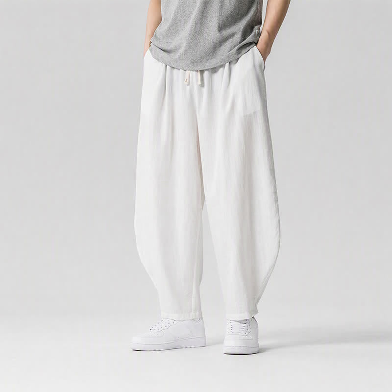 Buddha Stones Pantaloni corti da uomo a tinta unita con coulisse, ideali per primavera/estate, modello harem con tasche. - image 21
