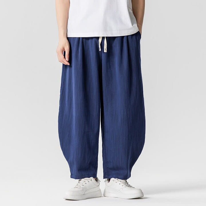 Buddha Stones Pantaloni corti da uomo a tinta unita con coulisse, ideali per primavera/estate, modello harem con tasche. - Marina - US/UK/AU46, EU56 (5XL) - image 0