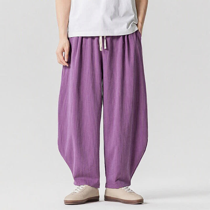 Buddha Stones Pantaloni corti da uomo a tinta unita con coulisse, ideali per primavera/estate, modello harem con tasche. - Viola medio - US/UK/AU46, EU56 (5XL) - image 16