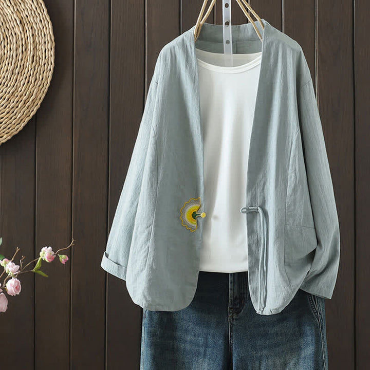 Buddha Stones Camicia da donna a maniche lunghe, casual, minimalista, con coulisse, ricami e tinta unita, ideale per primavera/estate. - Turchese pallido - US8-10, UK/AU12-14, EU40-42 (2XL) - image 0
