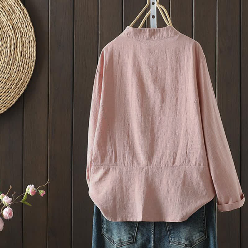 Buddha Stones Camicia da donna a maniche lunghe, casual, minimalista, con coulisse, ricami e tinta unita, ideale per primavera/estate. - image 9