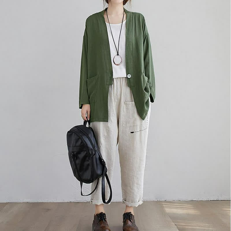 Buddha Stones Camicia da donna a maniche lunghe, tinta unita, casual, minimalista, con tasche, ideale per primavera/estate. - image 2