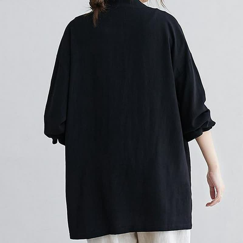 Buddha Stones Camicia da donna a maniche lunghe, tinta unita, casual, minimalista, con tasche, ideale per primavera/estate. - image 5
