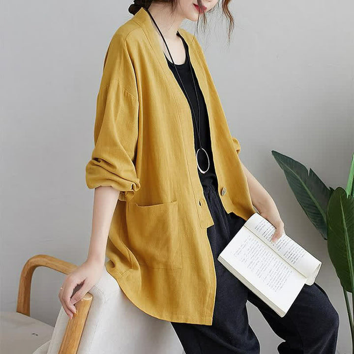 Buddha Stones Camicia da donna a maniche lunghe, tinta unita, casual, minimalista, con tasche, ideale per primavera/estate. - image 14