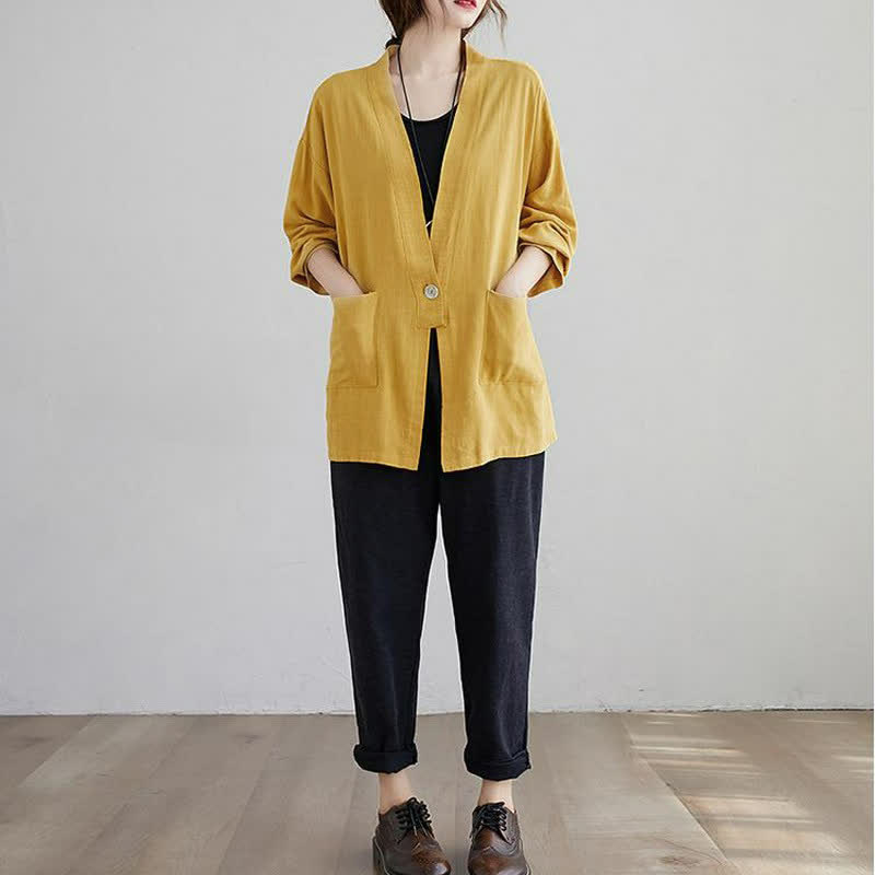 Buddha Stones Camicia da donna a maniche lunghe, tinta unita, casual, minimalista, con tasche, ideale per primavera/estate. - image 20