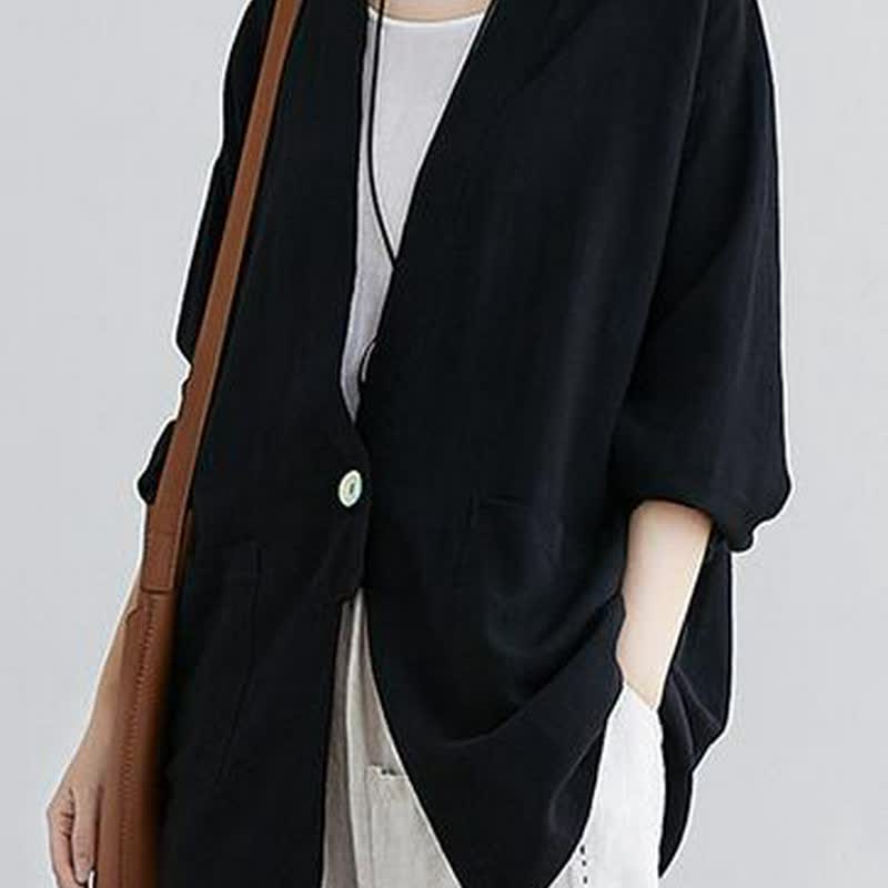 Buddha Stones Camicia da donna a maniche lunghe, tinta unita, casual, minimalista, con tasche, ideale per primavera/estate. - image 6