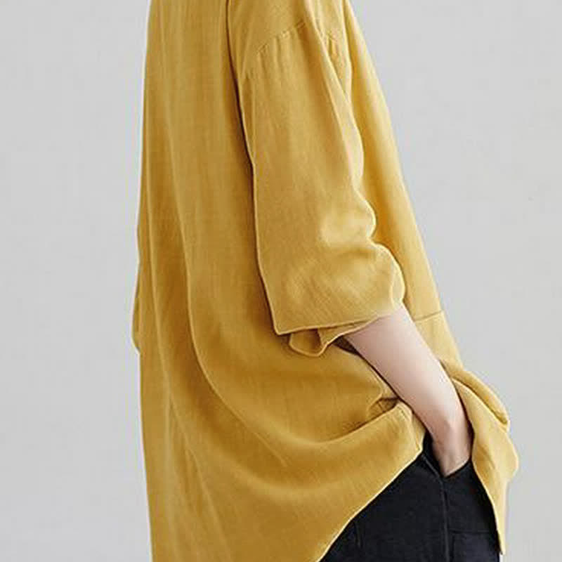 Buddha Stones Camicia da donna a maniche lunghe, tinta unita, casual, minimalista, con tasche, ideale per primavera/estate. - image 16