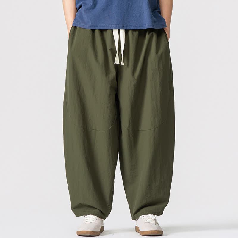 Buddha Stones Pantaloni harem da uomo, basici, minimalisti, con coulisse, tinta unita, per primavera/autunno, con tasche. - Verde oliva - US/UK/AU46, EU56 (5XL) - image 0