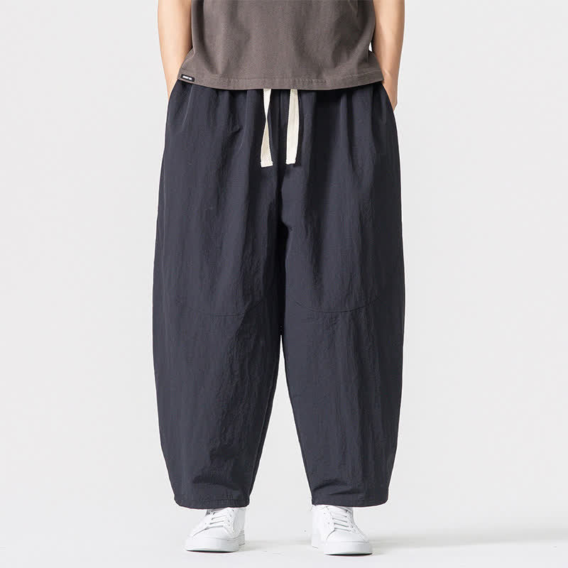 Buddha Stones Pantaloni harem da uomo, basici, minimalisti, con coulisse, tinta unita, per primavera/autunno, con tasche. - Nero - US/UK/AU46, EU56 (5XL) - image 12
